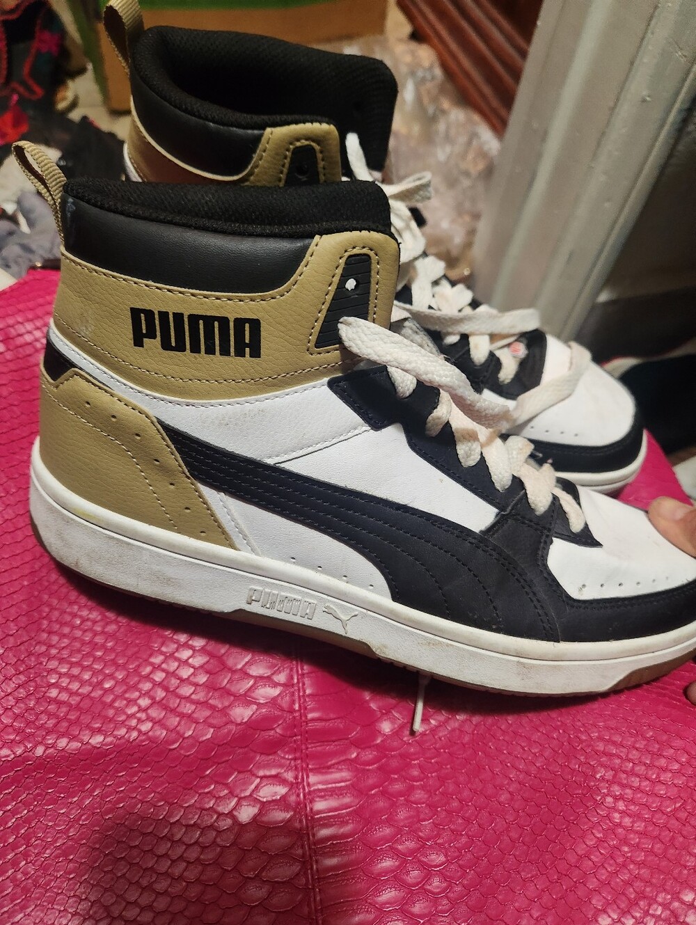 Puma Black Slip-On Loafers with White Accent Leather